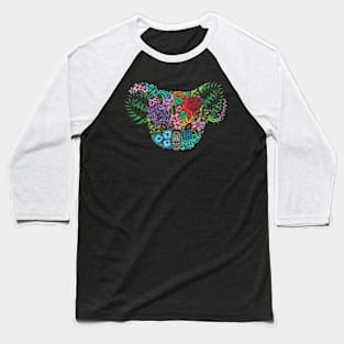 Floral Koala Color Black Background Baseball T-Shirt